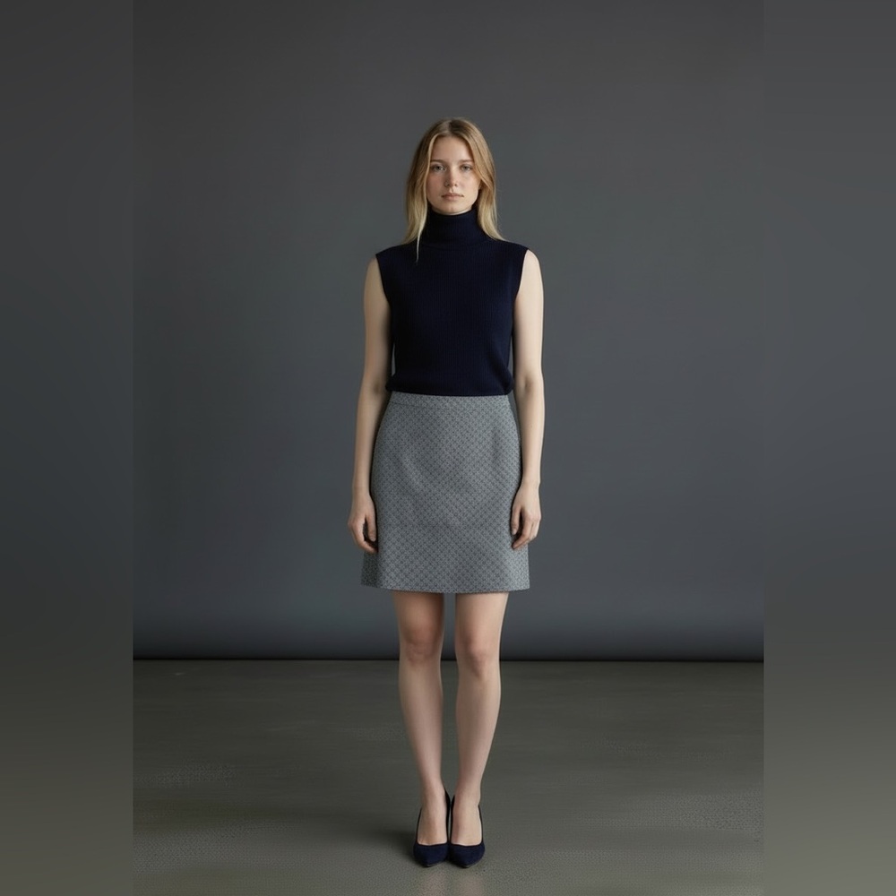 Halogen Navy and white patterned pencil skirt